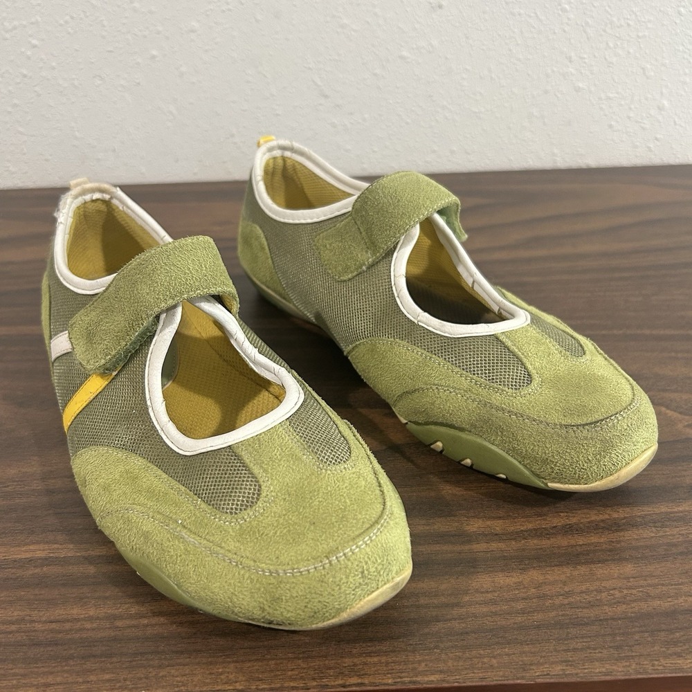 Top Moda Green Suede Mary Jane Sneakers Athletic Flats Mesh Strap Womens 8.5
